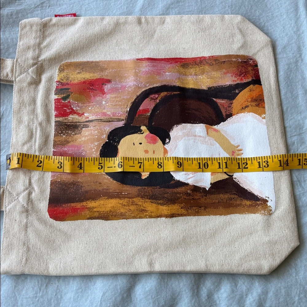 Canvas Tote Bag with Painted Girl Illustration - Cream - Picture 7 of 7